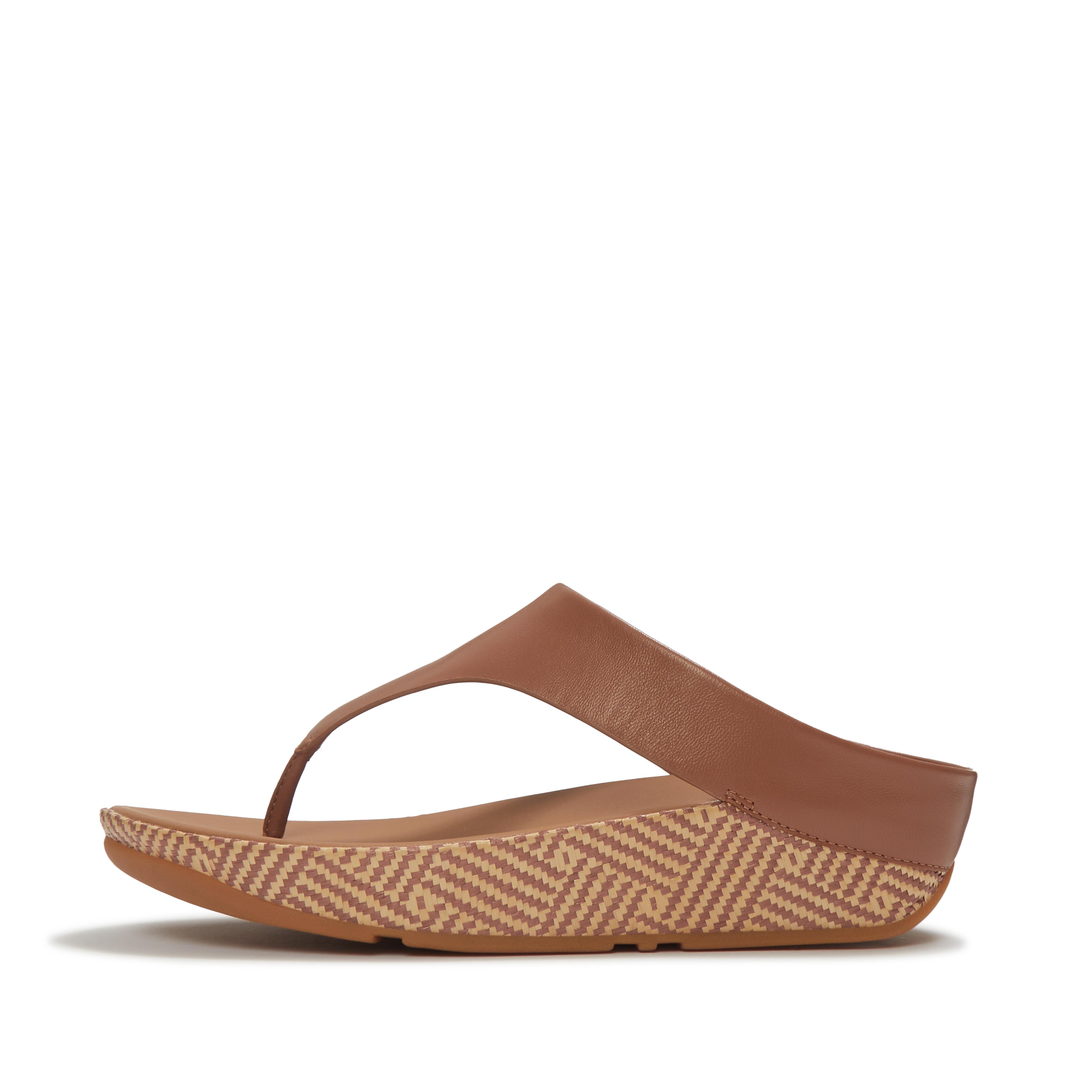 FitFlop LULU Lux Graphic-Weave Leather Toe-Post Sandals - Deep tan