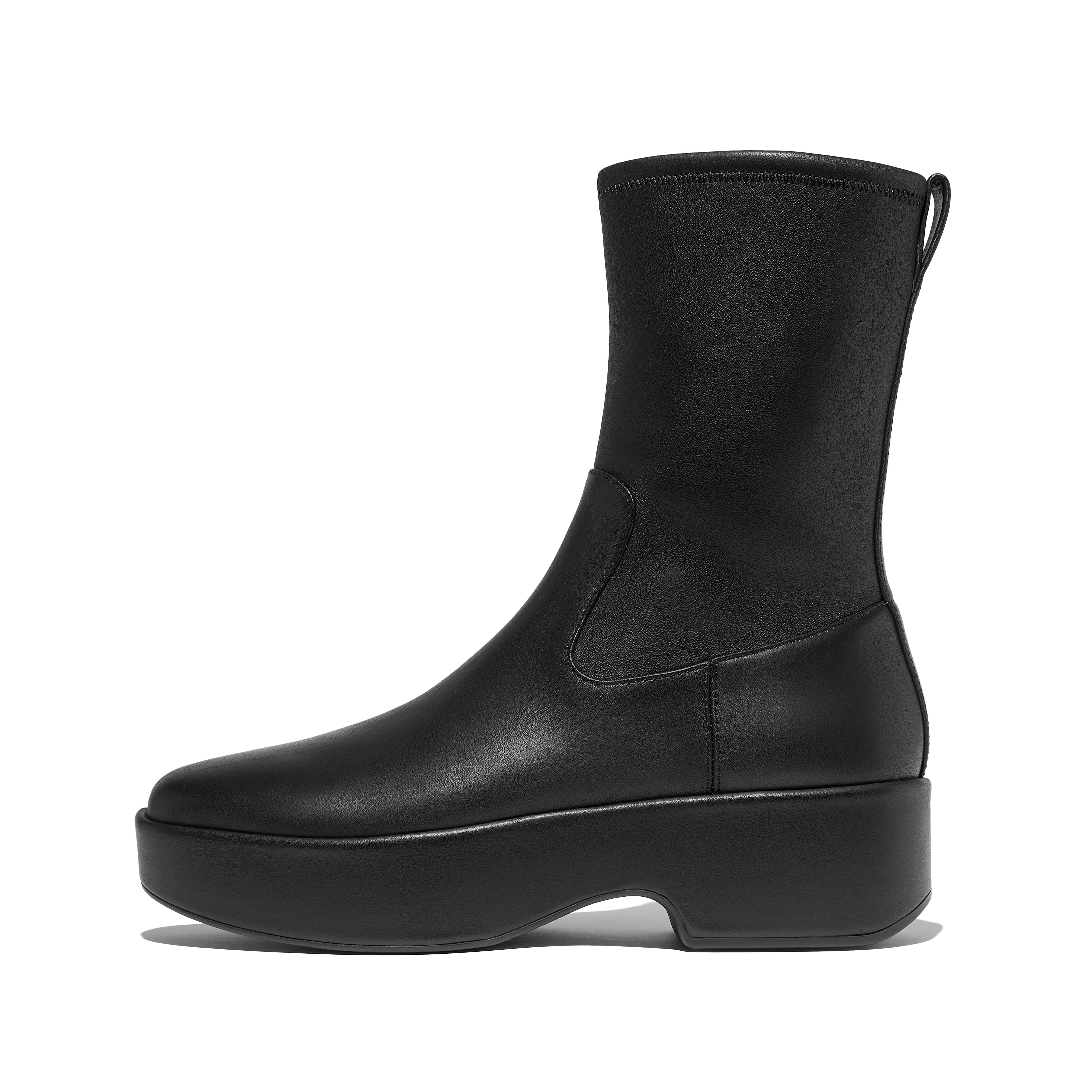FitFlop F-LUMA Stretch Leather Demi-Wedge Mid-Calf Boots - Black