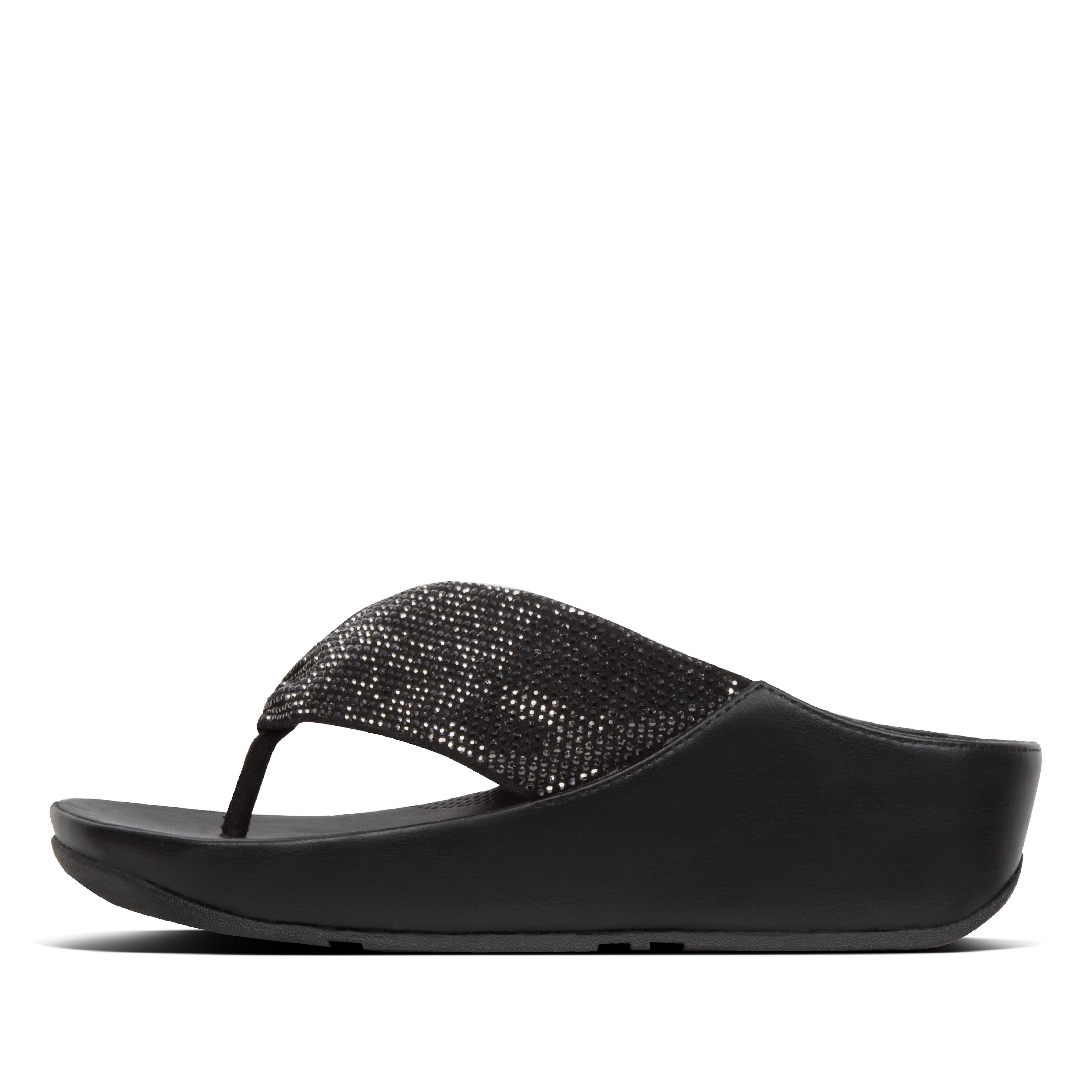 FitFlop TWISS Crystal Toe-Post Sandals - Black