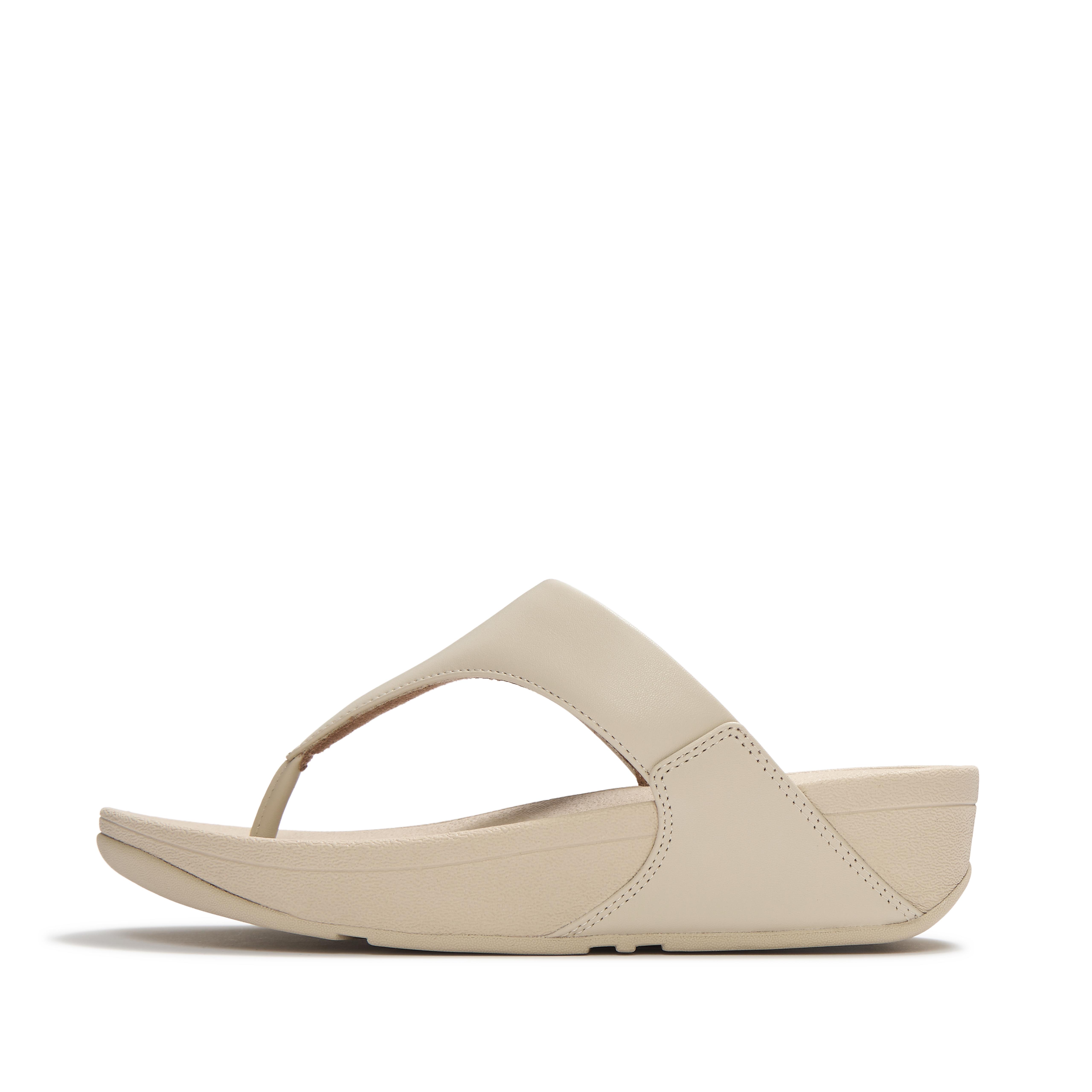 FitFlop LULU Leather Toe-Post Sandals - Cool Taupe