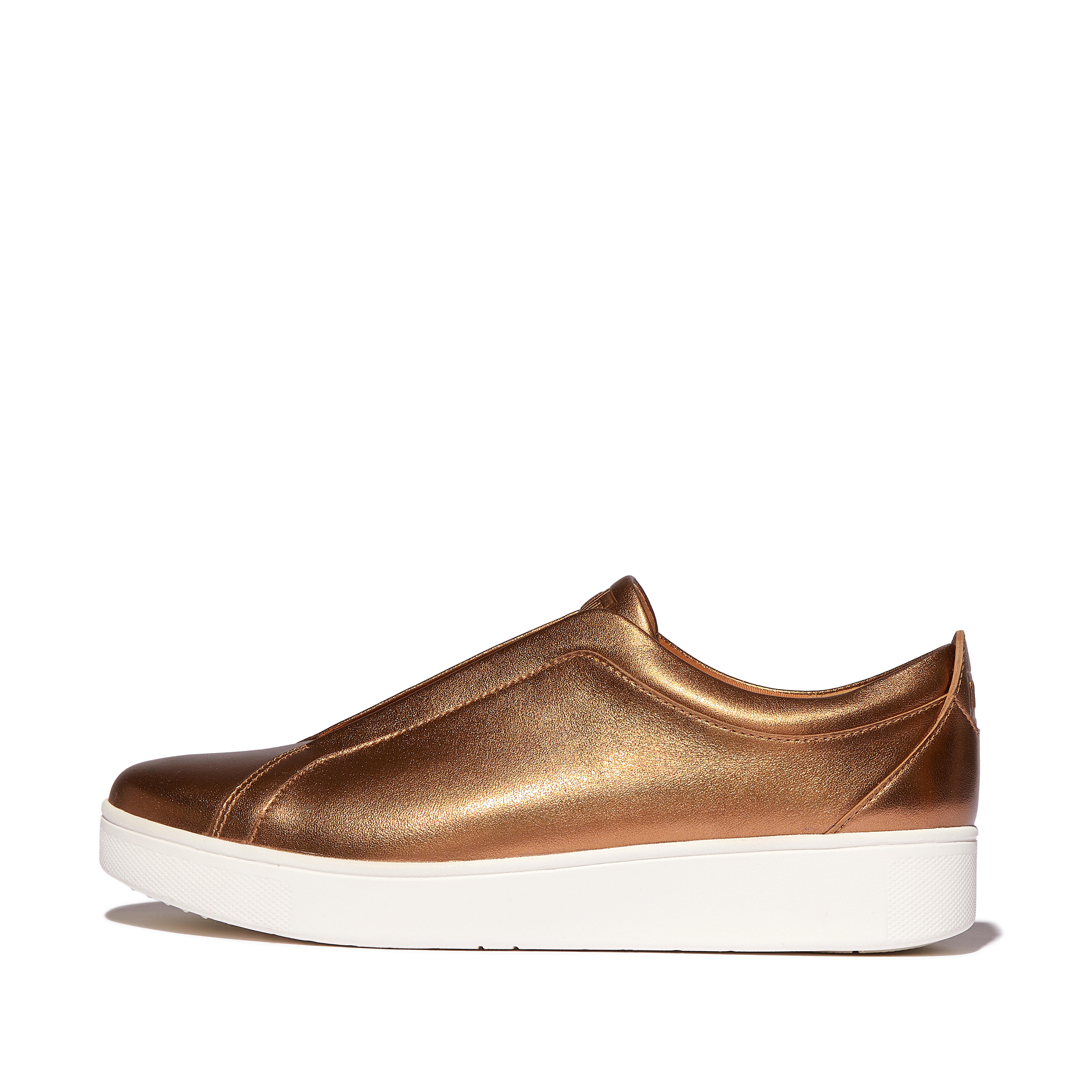 FitFlop RALLY Elastic Metallic-Leather Slip-On Sneakers - Bronze Mix
