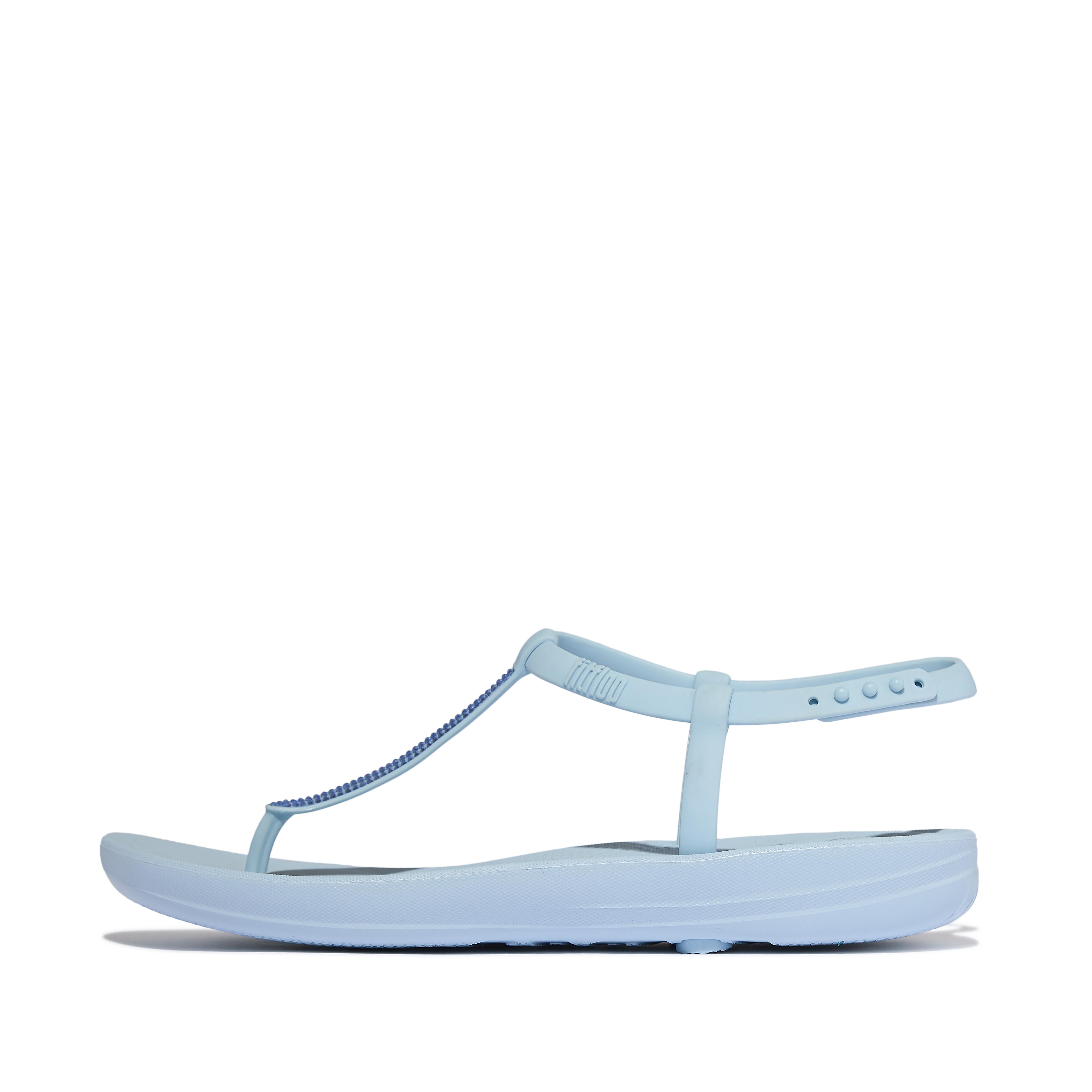FitFlop IQUSHION Splash Sparkle T-Bar Sandals - Sky Blue