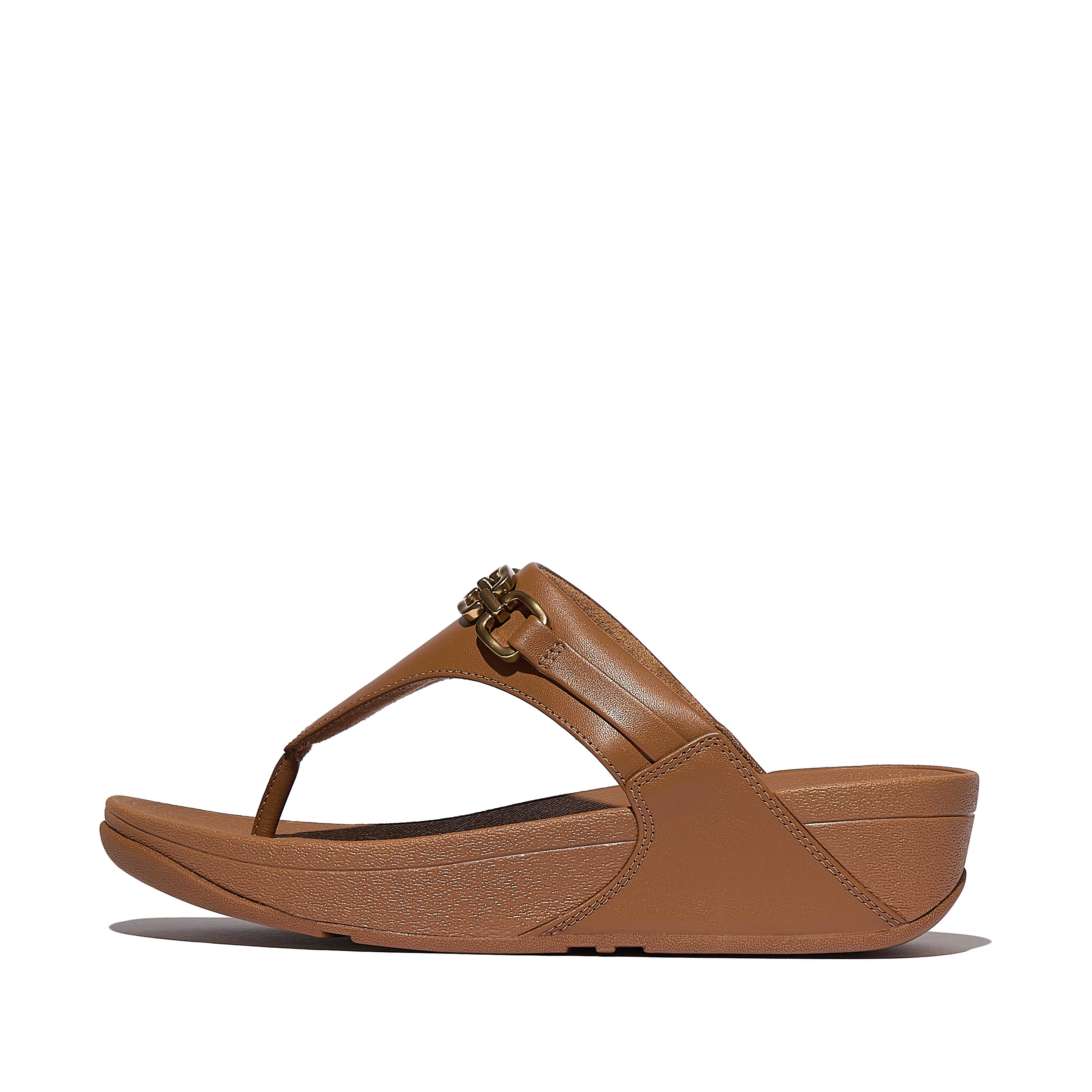 FitFlop LULU Square-Chain Leather Toe-Post Sandals - Deep tan